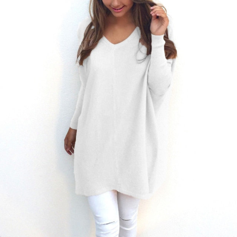Langer Pullover für Damen mit V-Ausschnitt - Eleganter und vielseitiger Damenpullover