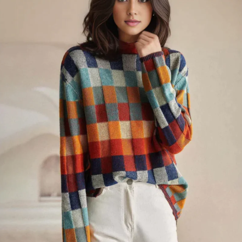 Maglione Donna Collo Alto Colorato per Autunno Inverno, Design Vivace e Confortevole 0
