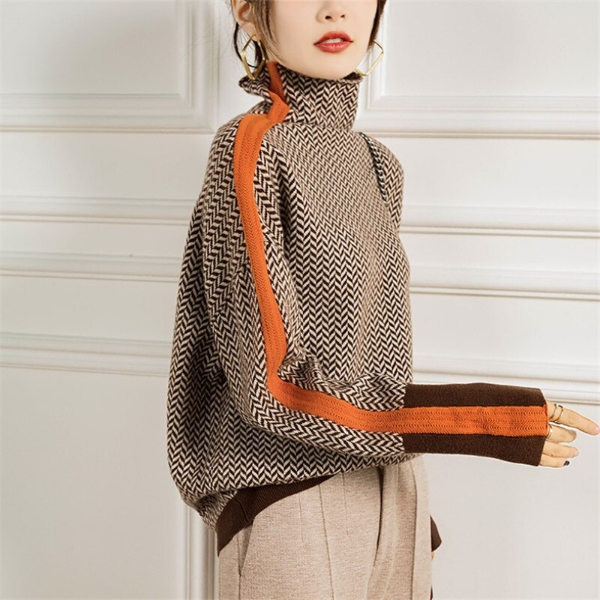 Maglione Donna Dolcevita con Righe a Contrasto, Stile Moderno e Comfort, Perfetto per Look Casual o Semi-Formali 0