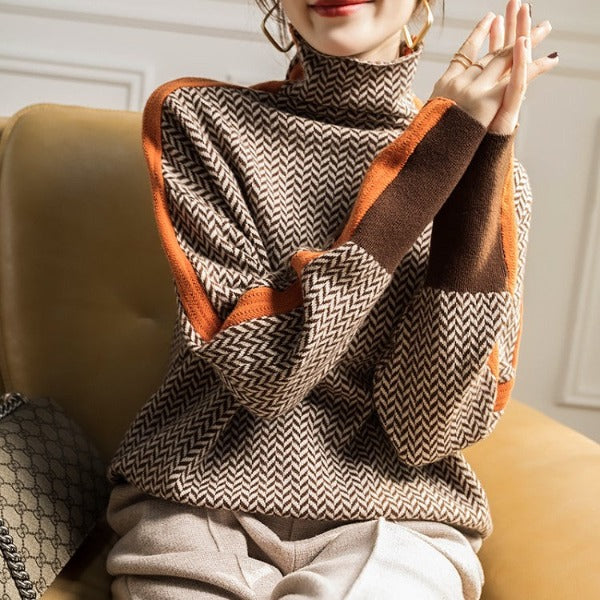 Maglione Donna Dolcevita con Righe a Contrasto, Stile Moderno e Comfort, Perfetto per Look Casual o Semi-Formali 2
