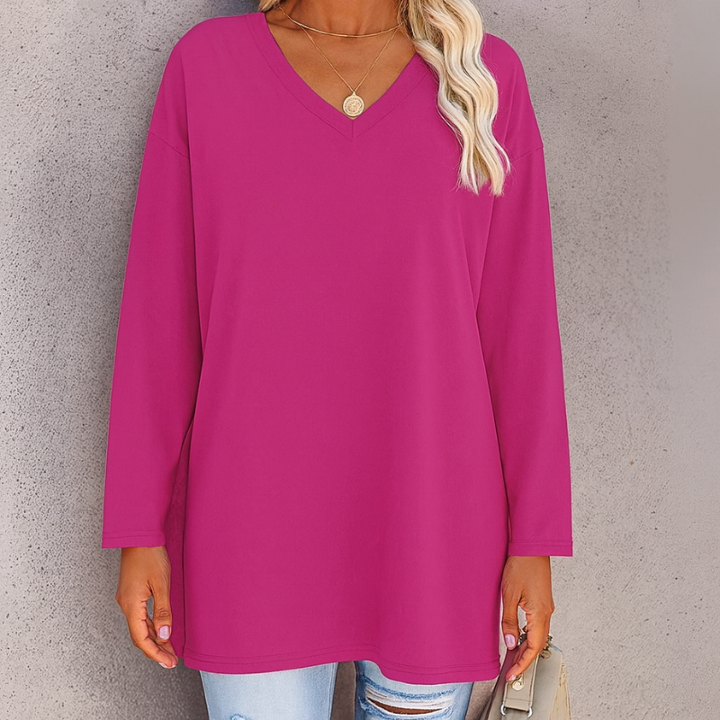 Eleganter Damenpullover mit langen Ärmeln aus Baumwolle und Polyester mit V-Ausschnitt – Stil für jeden Anlass