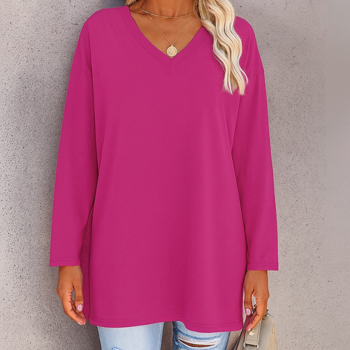 Eleganter Damenpullover mit langen Ärmeln aus Baumwolle und Polyester mit V-Ausschnitt – Stil für jeden Anlass