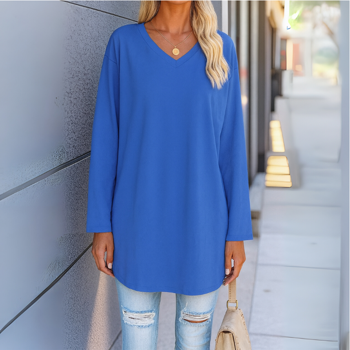 Eleganter Damenpullover mit langen Ärmeln aus Baumwolle und Polyester mit V-Ausschnitt – Stil für jeden Anlass