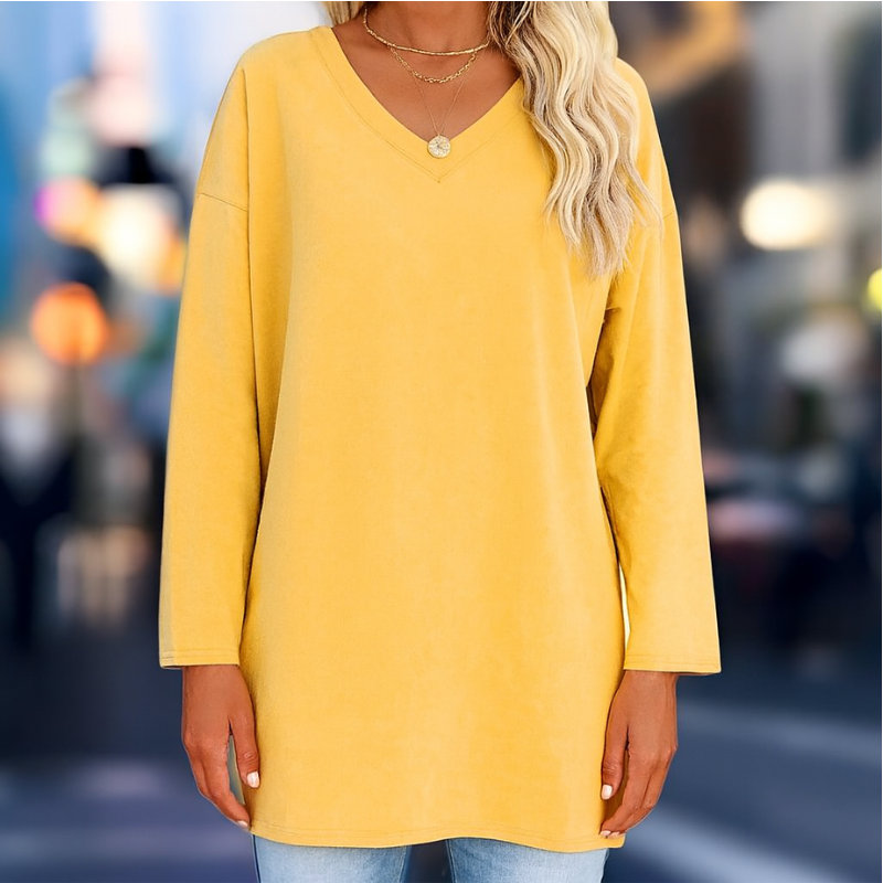 Eleganter Damenpullover mit langen Ärmeln aus Baumwolle und Polyester mit V-Ausschnitt – Stil für jeden Anlass