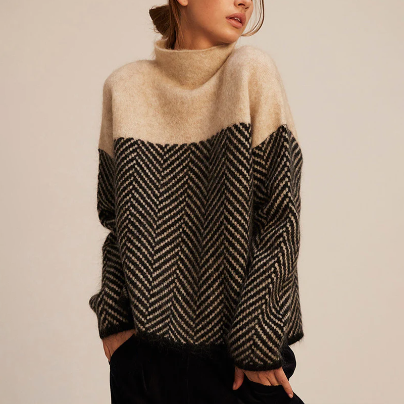 Maglione Elegante da Donna con Collo Alto e Motivo a Zigzag 0
