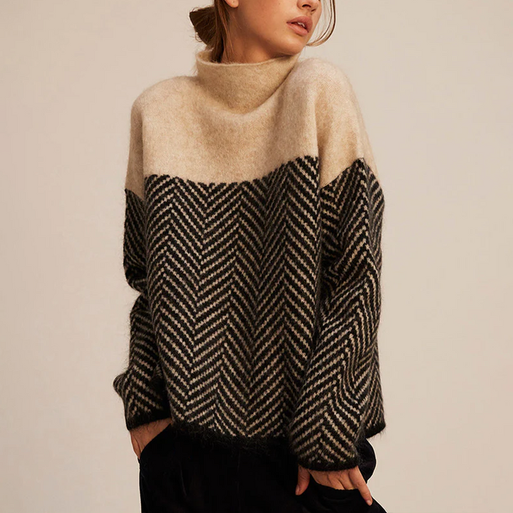 Maglione Elegante da Donna con Collo Alto e Motivo a Zigzag 0