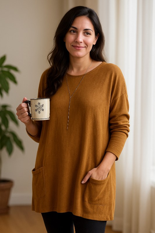 Oversize-Pullover für Damen mit langen Ärmeln und Taschen