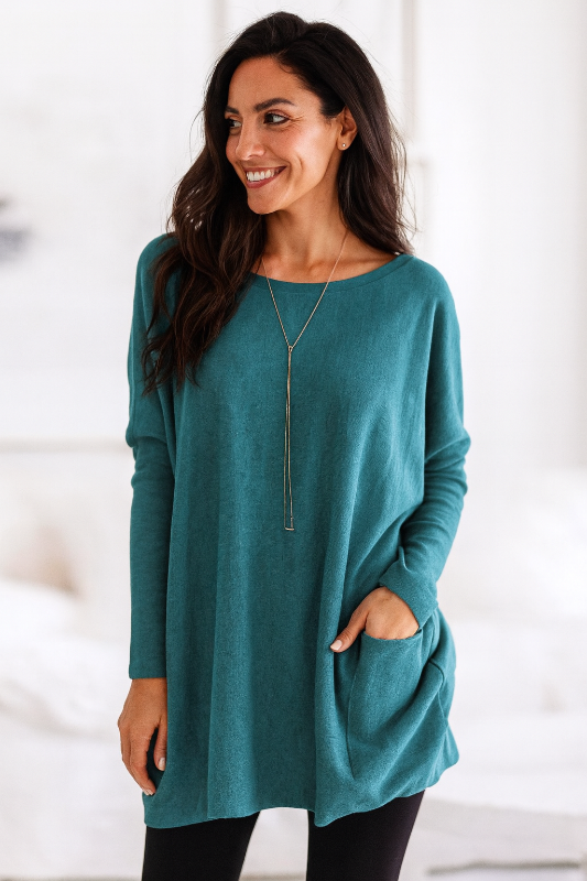 Oversize-Pullover für Damen mit langen Ärmeln und Taschen