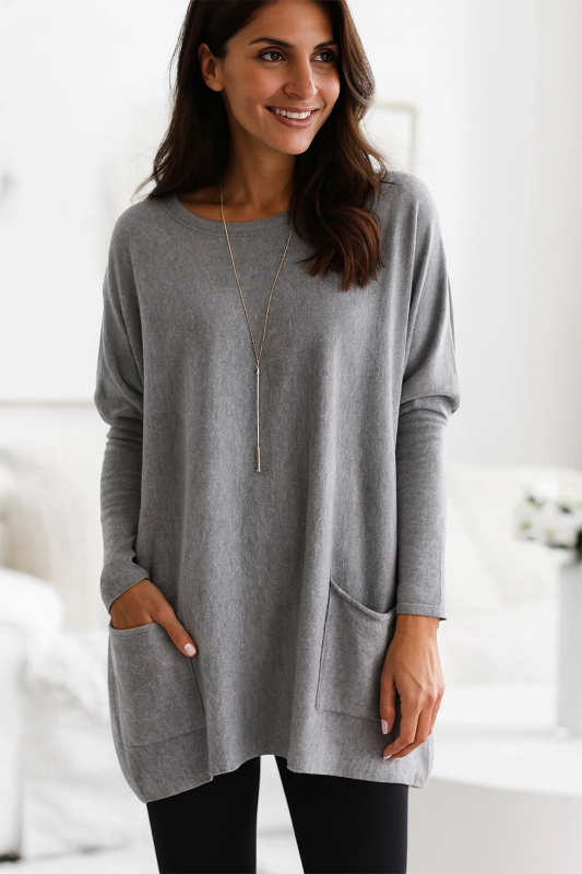 Oversize-Pullover für Damen mit langen Ärmeln und Taschen