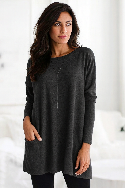 Oversize-Pullover für Damen mit langen Ärmeln und Taschen
