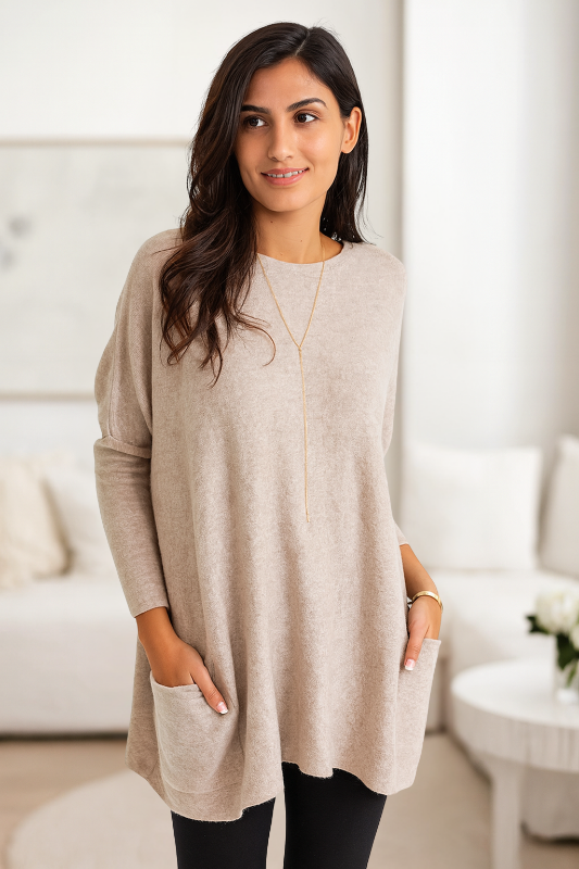 Oversize-Pullover für Damen mit langen Ärmeln und Taschen
