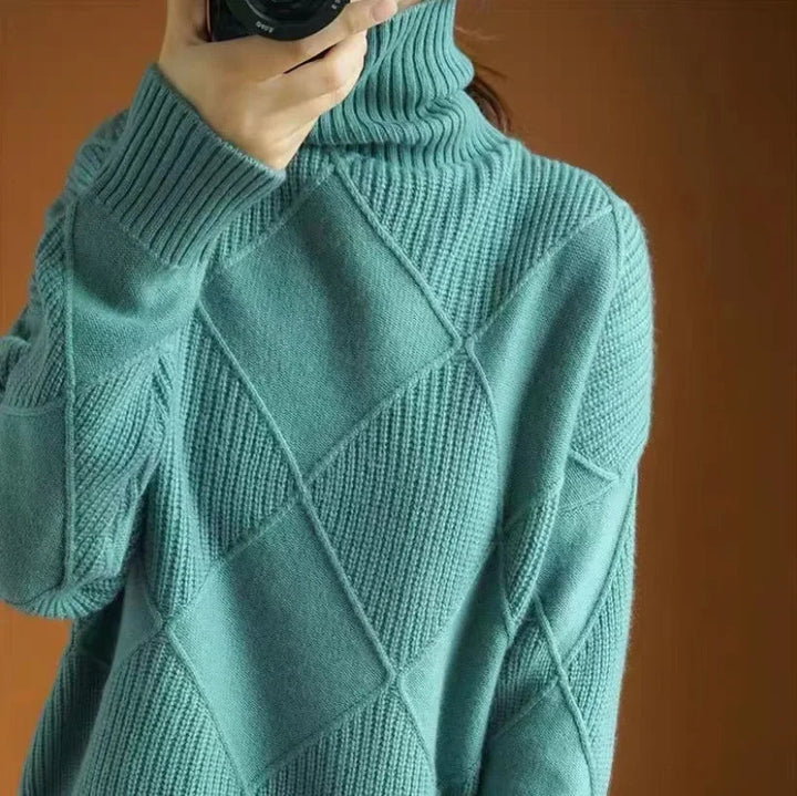 Maglione Turtleneck Donna in Cashmere con Motivo a Diamante - Elegante e Confortevole 2
