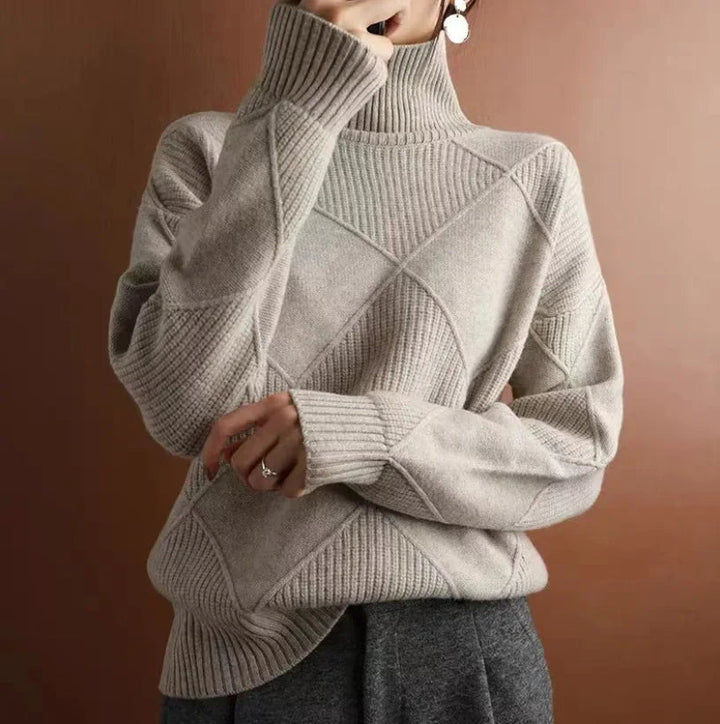 Maglione Turtleneck Donna in Cashmere con Motivo a Diamante - Elegante e Confortevole 3