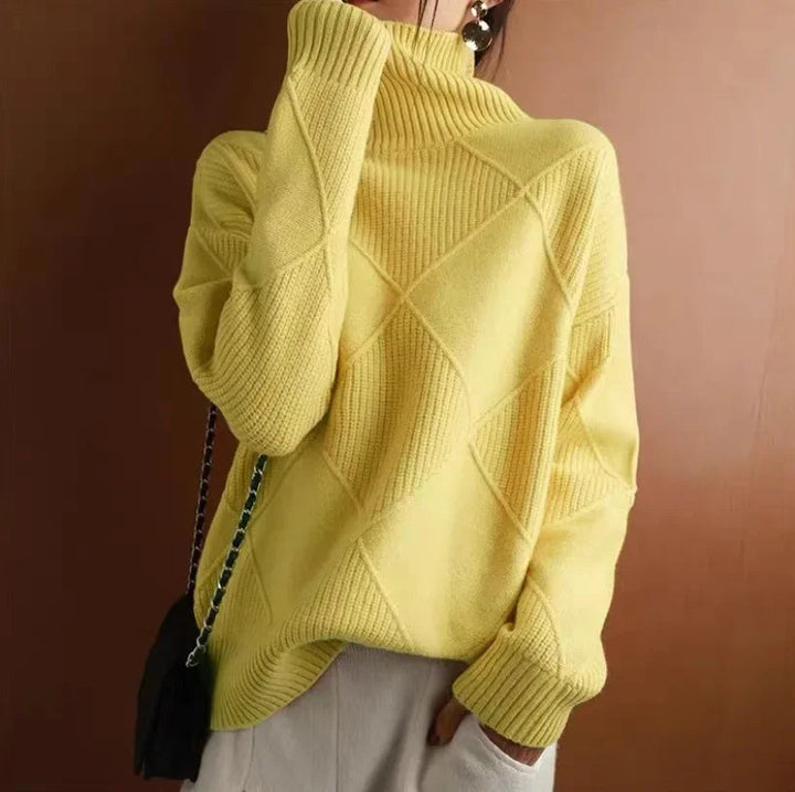 Maglione Turtleneck Donna in Cashmere con Motivo a Diamante - Elegante e Confortevole 4