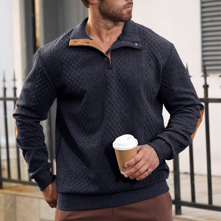 Maglione da Uomo Collo Alto a Trecce con Toppe sui Gomiti - Maglioni Uomo Autunno Inverno 8