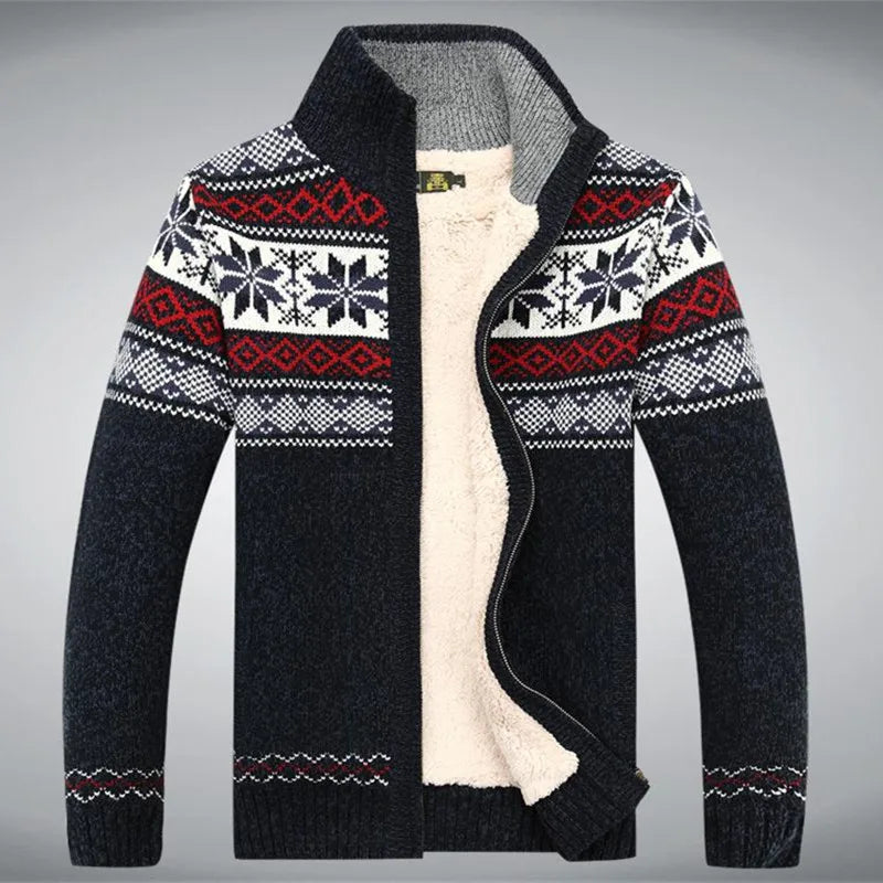 Maglione da Uomo Collo Alto con Zip Intera e Motivo Jacquard Fair Isle 0