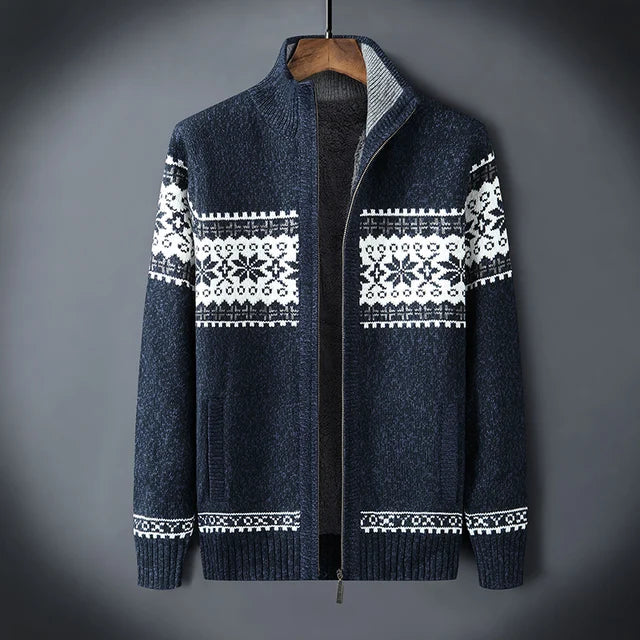 Maglione da Uomo Collo Alto con Zip Intera e Motivo Jacquard Fair Isle 3