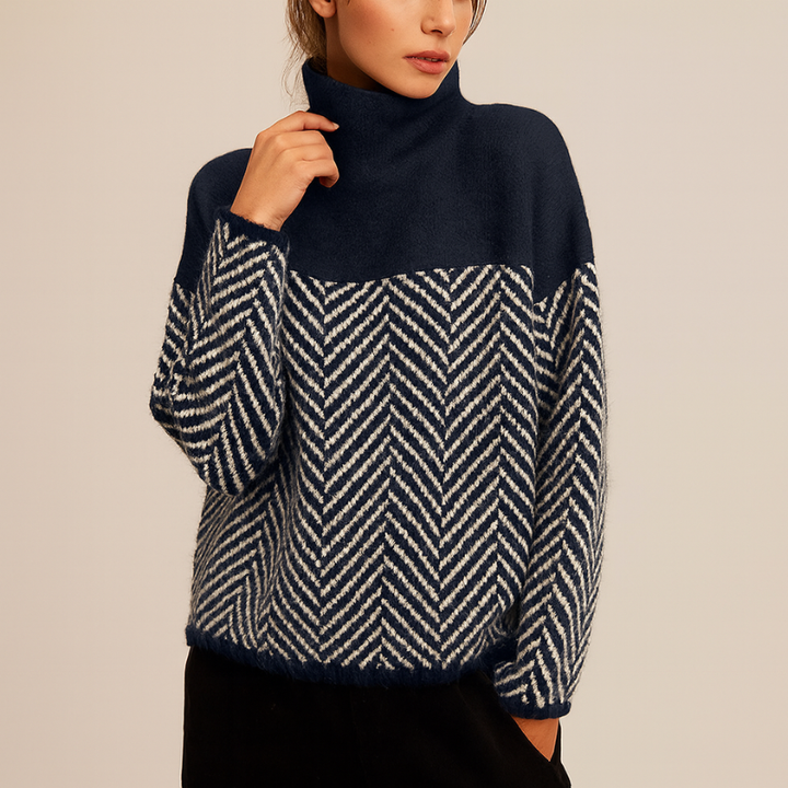 Maglione a zigzag con collo alto da donna per relax e stile