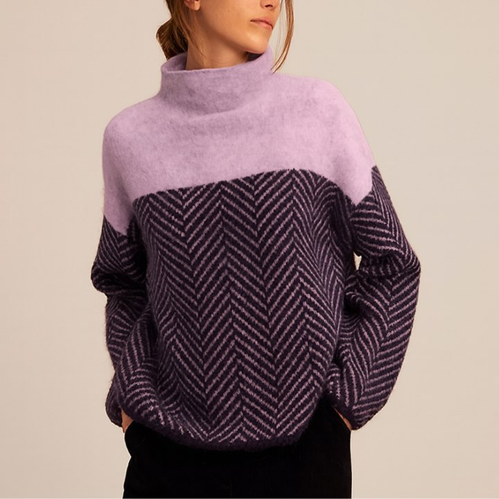 Maglione a zigzag con collo alto da donna per relax e stile