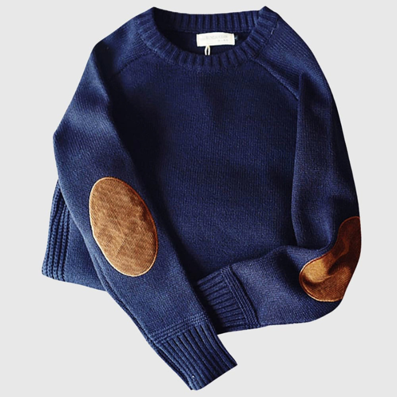 Herrenpullover mit Rundhalsausschnitt und Ellbogenpatches für den Herbst/Winter