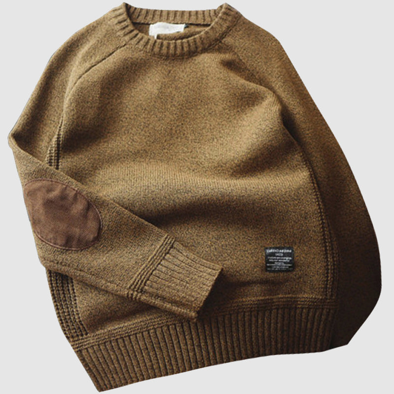 Herrenpullover mit Rundhalsausschnitt und Ellbogenpatches für den Herbst/Winter