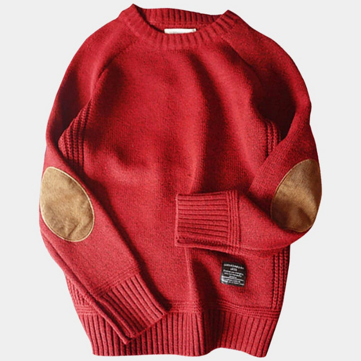 Herrenpullover mit Rundhalsausschnitt und Ellbogenpatches für den Herbst/Winter