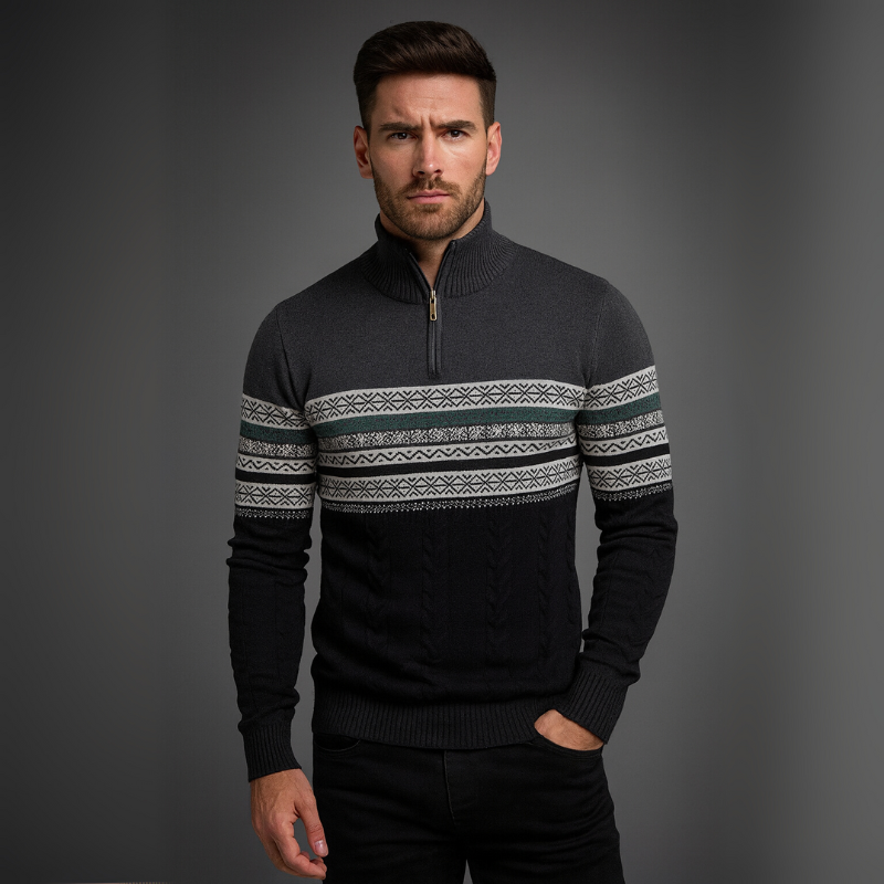 Herrenpullover mit halbem Reißverschluss und vielseitigem Design mit Stehkragen