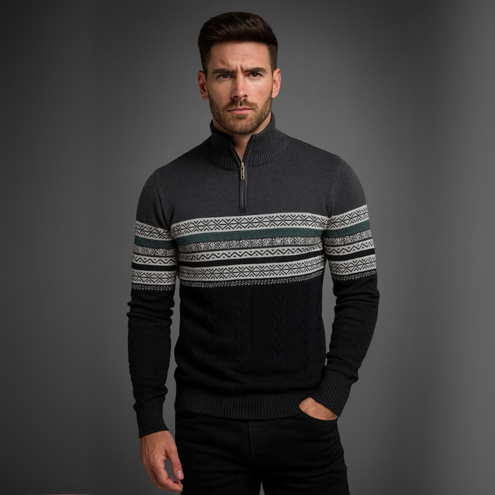 Herrenpullover mit halbem Reißverschluss und vielseitigem Design mit Stehkragen