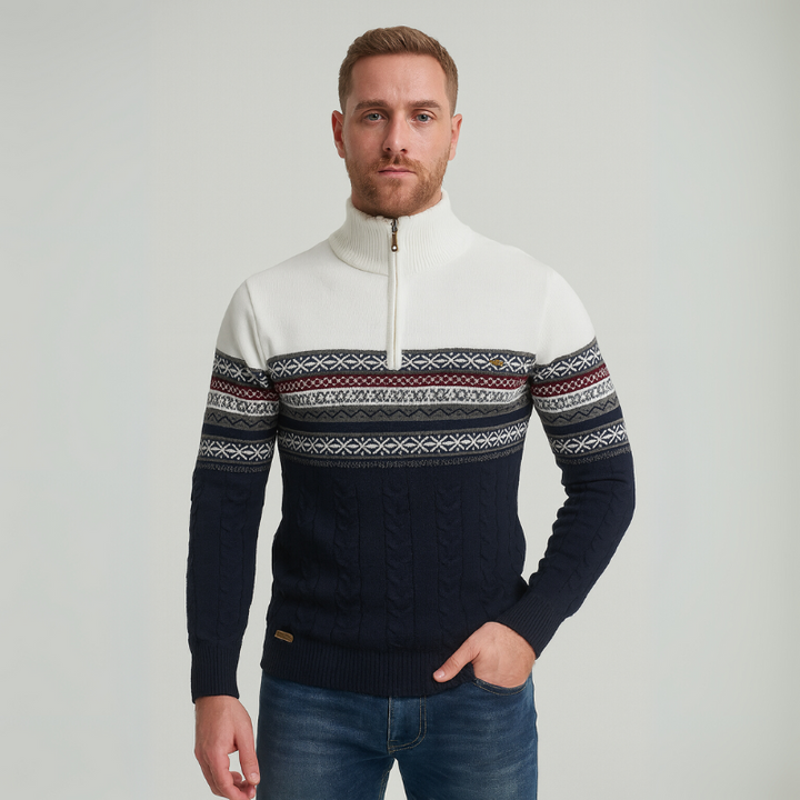 Herrenpullover mit halbem Reißverschluss und vielseitigem Design mit Stehkragen