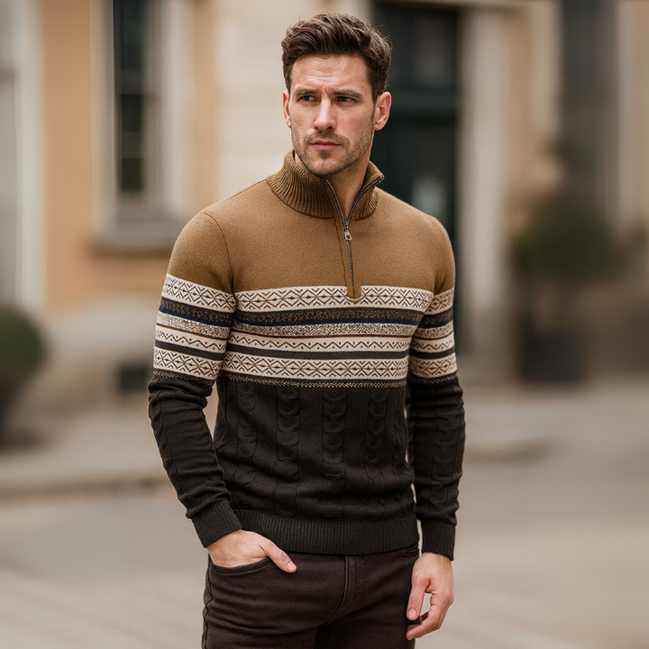 Herrenpullover mit halbem Reißverschluss und vielseitigem Design mit Stehkragen