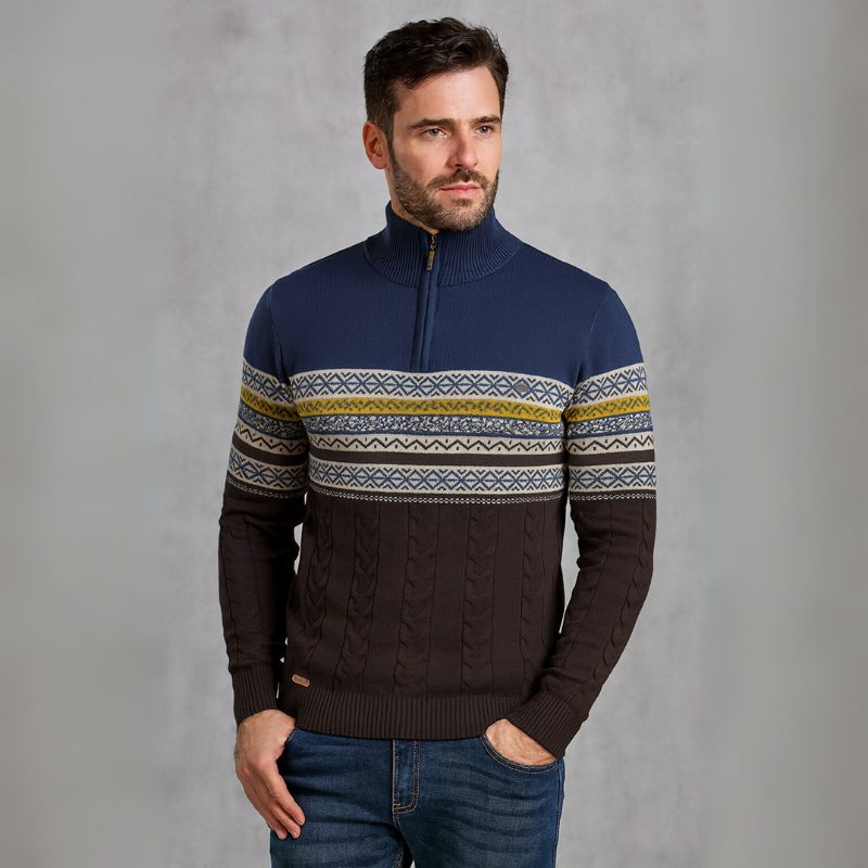 Herrenpullover mit halbem Reißverschluss und vielseitigem Design mit Stehkragen