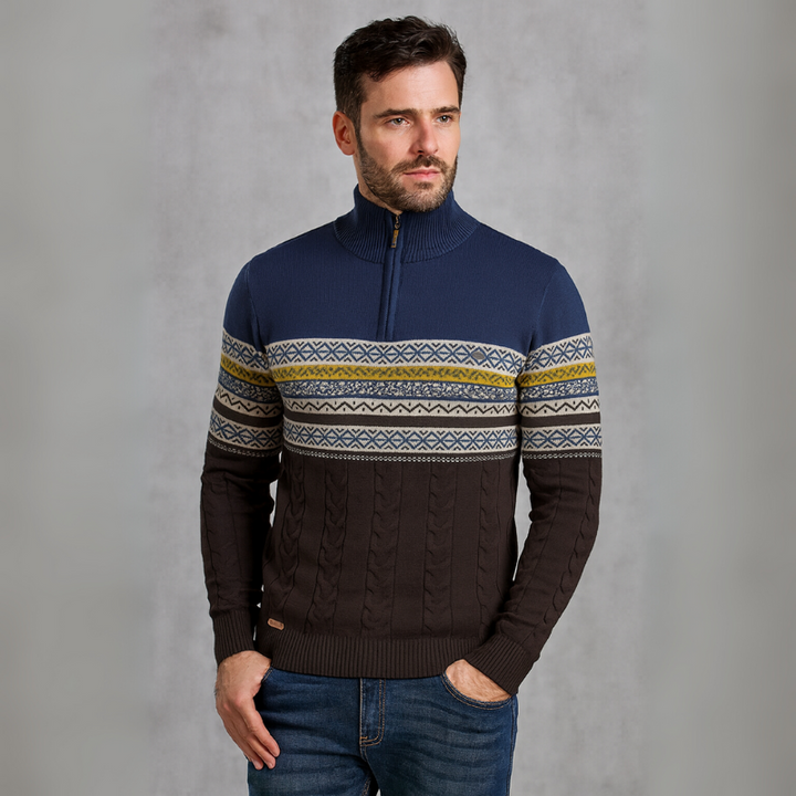 Herrenpullover mit halbem Reißverschluss und vielseitigem Design mit Stehkragen