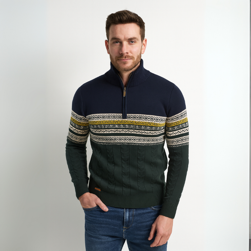 Herrenpullover mit halbem Reißverschluss und vielseitigem Design mit Stehkragen