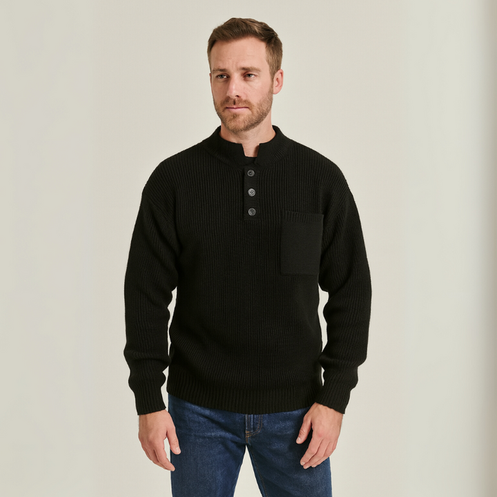 Herrenpullover aus Merinowolle mit Henley-Kragen