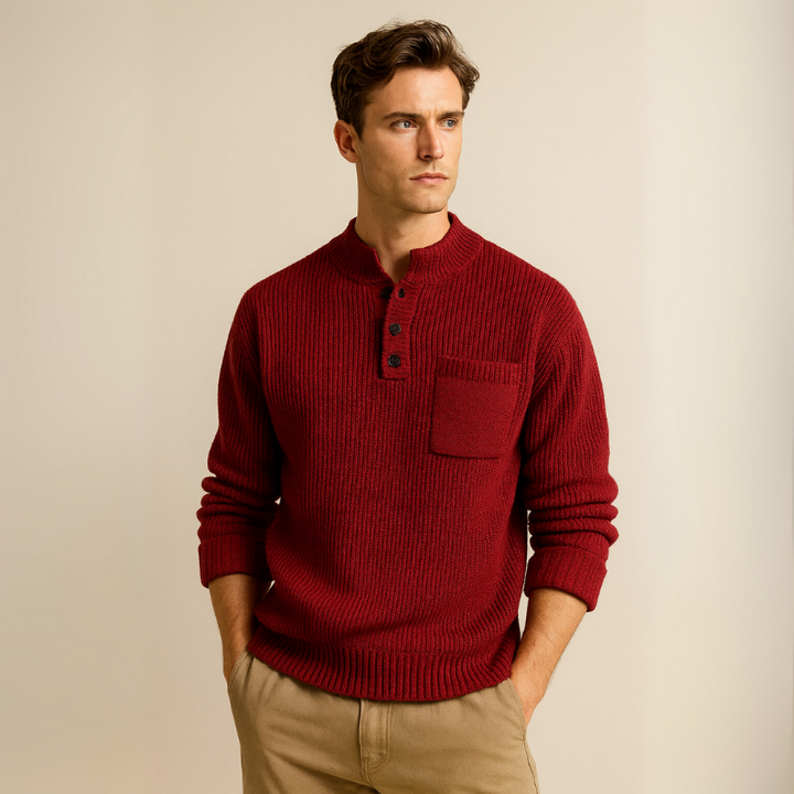 Herrenpullover aus Merinowolle mit Henley-Kragen