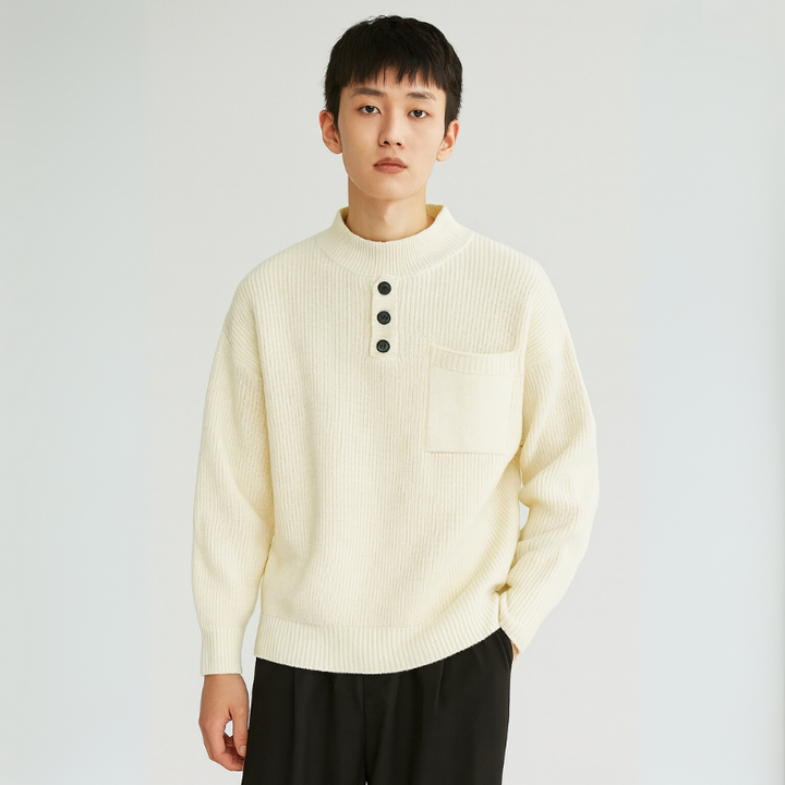 Herrenpullover aus Merinowolle mit Henley-Kragen