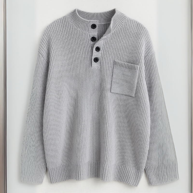 Herrenpullover aus Merinowolle mit Henley-Kragen