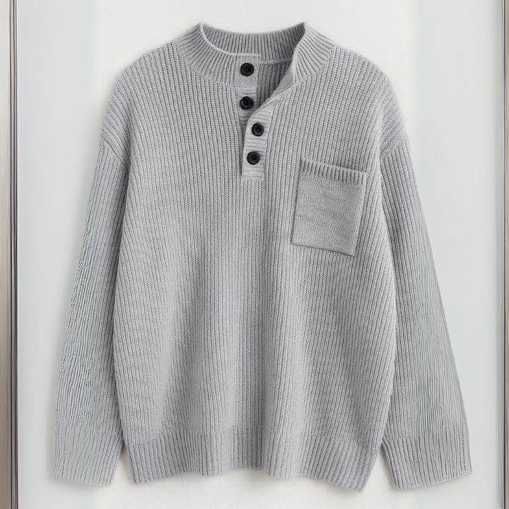 Herrenpullover aus Merinowolle mit Henley-Kragen