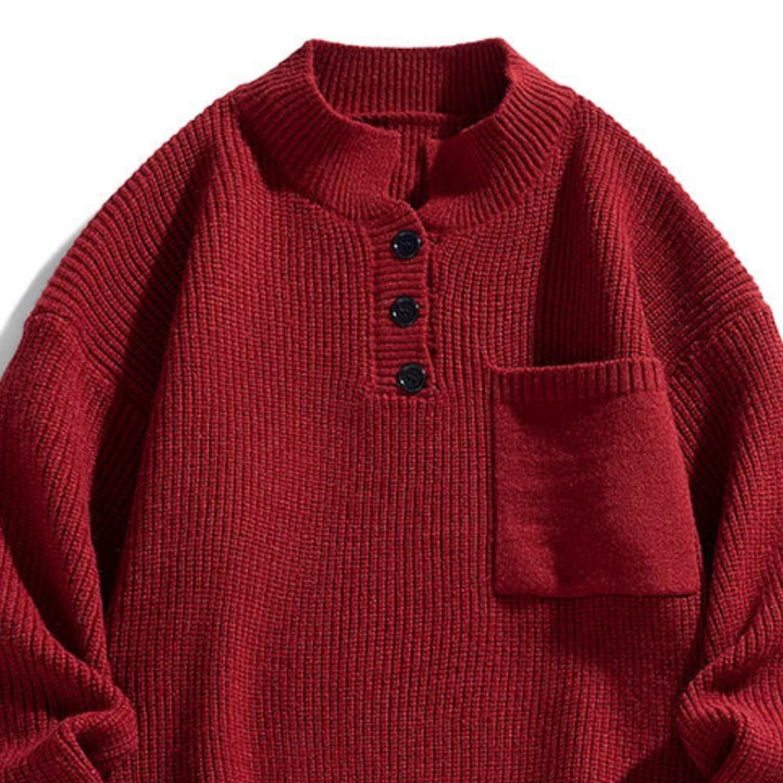 Herrenpullover aus Merinowolle mit Henley-Kragen