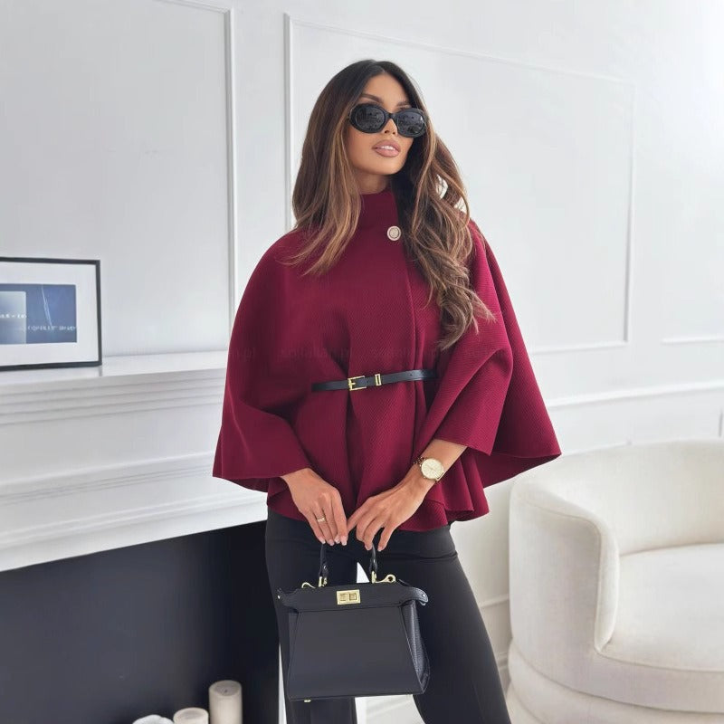 Mantello Elegante Donna con Collo Alto e Cintura - Mantella per Donna Raffinata per Ogni Occasione 0