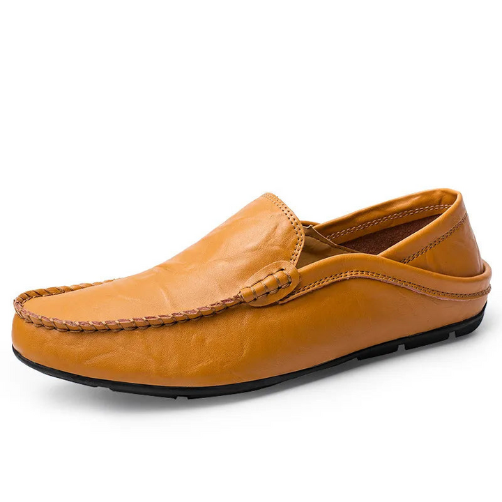 Mocassini Uomo Eleganti in Pelle Mustard Slip-On con Dettagli Cuciti a Mano