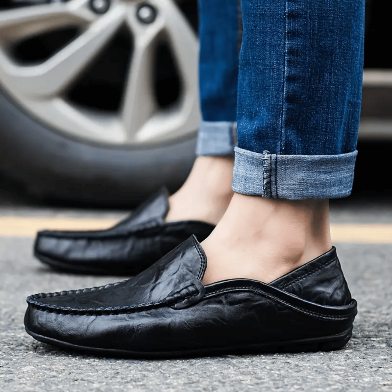 Mocassini Uomo Eleganti in Pelle Mustard Slip-On con Dettagli Cuciti a Mano