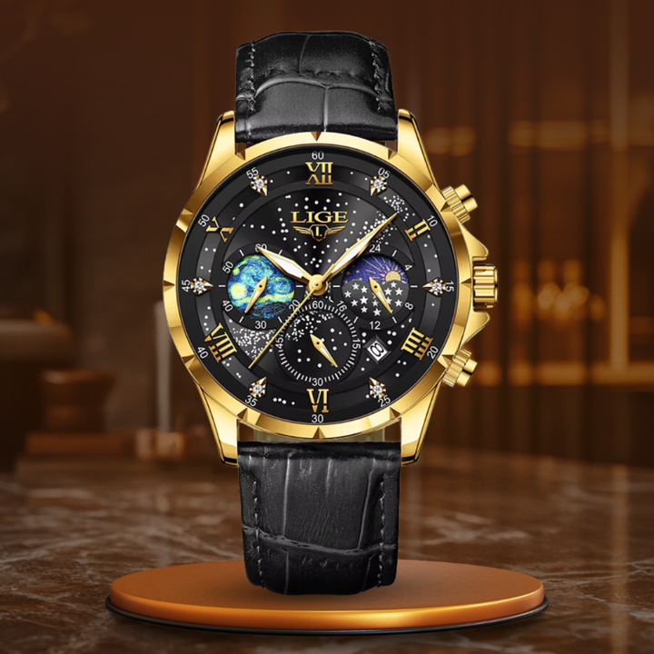 Orologio Moonfase Elegante con Cinturino in Pelle, Movimento al Quarzo, Resistente all'Acqua, Display Luminoso 11