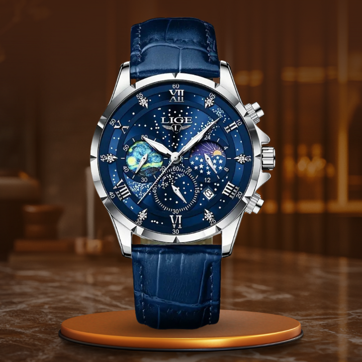 Orologio Moonfase Elegante con Cinturino in Pelle, Movimento al Quarzo, Resistente all'Acqua, Display Luminoso 13