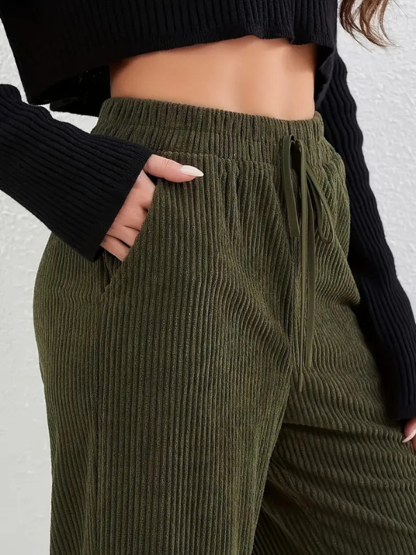 Pantaloni Donna in Corduroy Casual con Vestibilità Relaxed