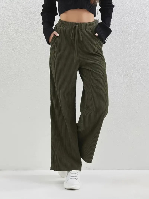 Pantaloni Donna in Corduroy Casual con Vestibilità Relaxed