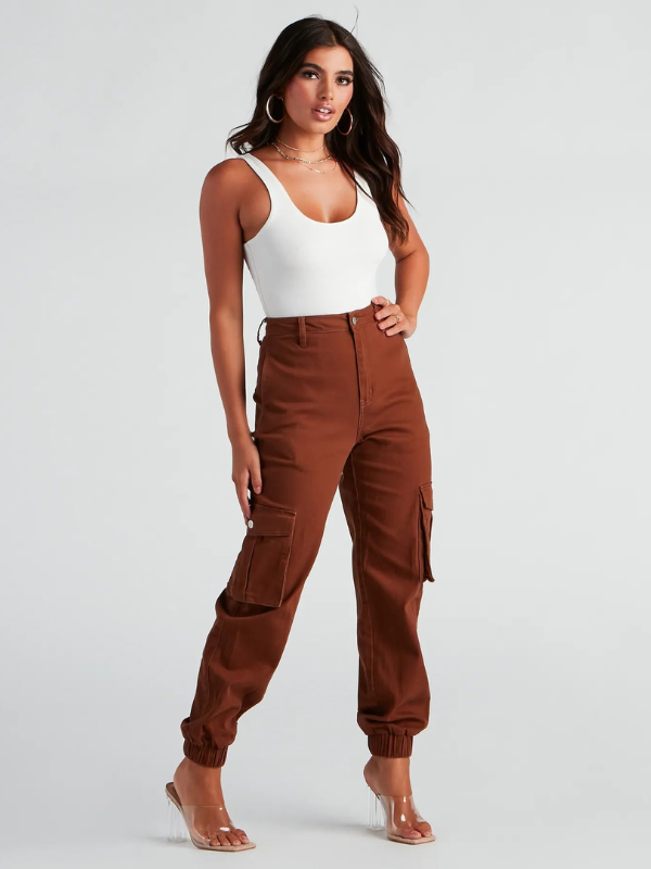 Pantaloni Jogger Cargo da Donna con Tasche e Polsini Elasticizzati