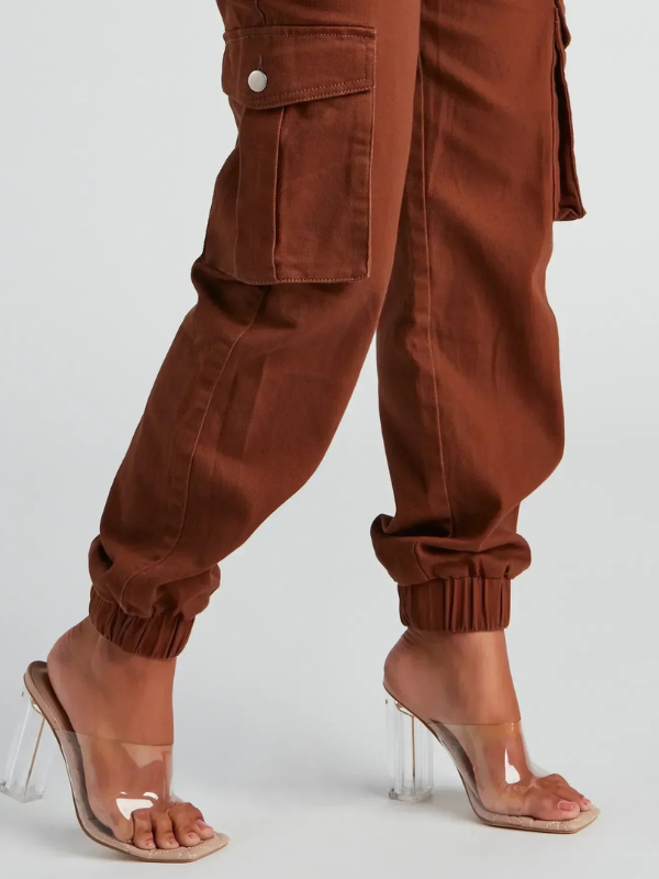 Pantaloni Jogger Cargo da Donna con Tasche e Polsini Elasticizzati