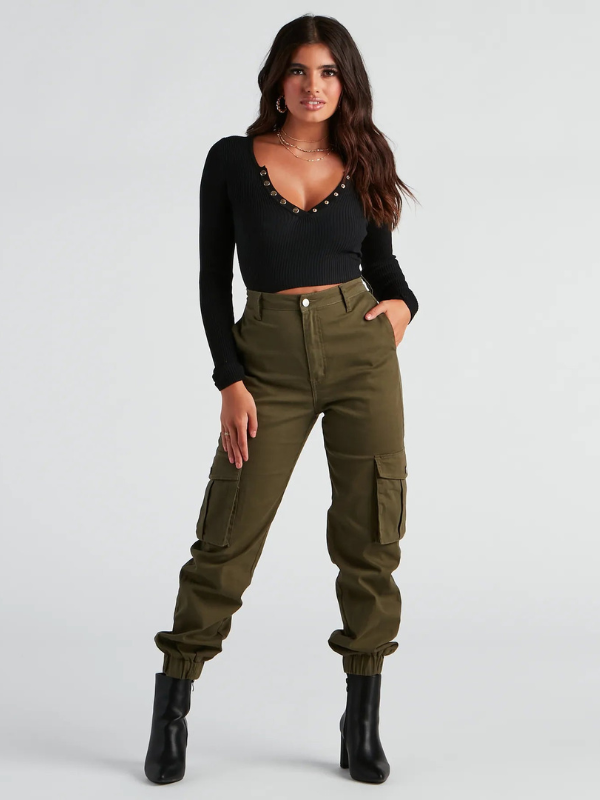 Pantaloni Jogger Cargo da Donna con Tasche e Polsini Elasticizzati