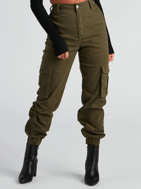 Pantaloni Jogger Cargo da Donna con Tasche e Polsini Elasticizzati